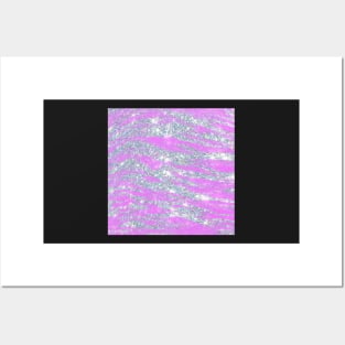 Pink metallic silver stripes Posters and Art